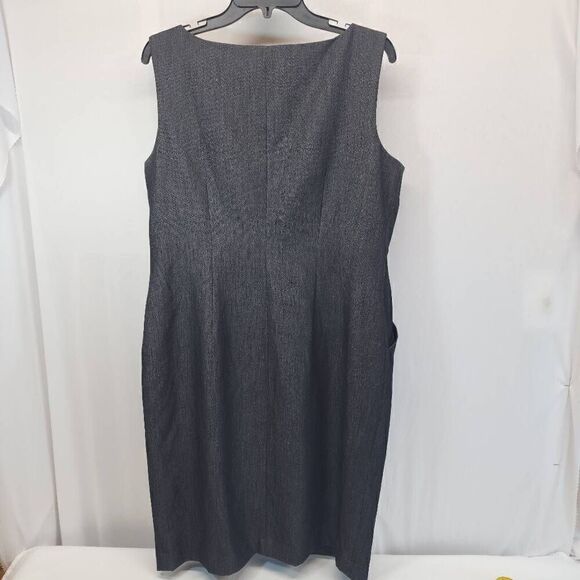 CALVIN KLEIN Size 14 Zip Front Sheath Dress  POCKETS! Sleeveless Career Grey S2 - Picture 2 of 6